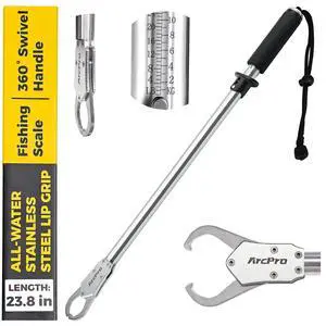 2-in-1 Fish Lip Gripper, 23.8" Stainless Steel Fish Gripper with Scale, 60lb Weighing Fish Grabber, 360° Non-Slip Swivel Handle, Tool for Saltwater & Freshwater 2-in-1 Fish Lip Gripper, 23.8" Stainless Steel Fish Gripper with Scale, 60lb Weighing Fish Grabber, 360° Non-Slip Swivel Handle, Tool for Saltwater & Freshwater