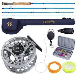 Fly Fishing Combo, 4 Piece Fly Rod and CNC Machined Aluminum Alloy Reel Complete Starter Package with Rod Bag Fly Fishing Combo, 4 Piece Fly Rod and CNC Machined Aluminum Alloy Reel Complete Starter Package with Rod Bag