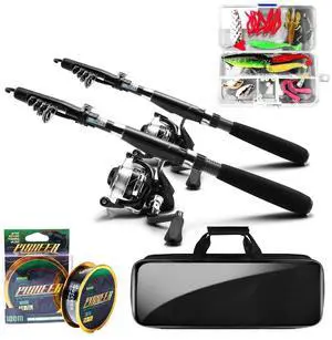 Fishing Pole and Reel Combo - 2PCS Carbon Fiber Telescopic Rods Spinning Reels Saltwater/Freshwater Kit with Lures, Line and Carrier Bag, Travel Fishing Gear for Adults Fishing Pole and Reel Combo - 2PCS Carbon Fiber Telescopic Rods Spinning Reels Saltwater/Freshwater Kit with Lures, Line and Carrier Bag, Travel Fishing Gear for Adults