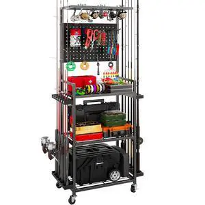 Fishing Rod Holders for Garage, Fishing Rod Storage Rack with Hooks & Wheels, Fishing Pole Holder Organizer, Tackle Box & Reel Storage Black Fishing Rod Holders for Garage, Fishing Rod Storage Rack with Hooks & Wheels, Fishing Pole Holder Organizer, Tackle Box & Reel Storage Black