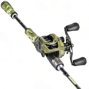 Baitcaster Combo, 30Ton+24Ton Graphite 2-Piece Blanks Casting Fishing Rod,SuperPolymer Handle,S Style Hook Keeper with Camo Baitcasting Reel Baitcaster Combo, 30Ton+24Ton Graphite 2-Piece Blanks Casting Fishing Rod,SuperPolymer Handle,S Style Hook Keeper with Camo Baitcasting Reel
