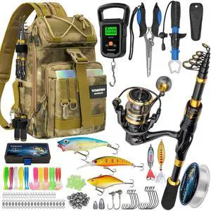 Telescoping Fishing Rod and Reel Combo with Backpack, Carbon Fiber Travel Fishing Pole Spinning Reel Kit with Fishing Lures, Fishing Tools Kit for Men Telescoping Fishing Rod and Reel Combo with Backpack, Carbon Fiber Travel Fishing Pole Spinning Reel Kit with Fishing Lures, Fishing Tools Kit for Men