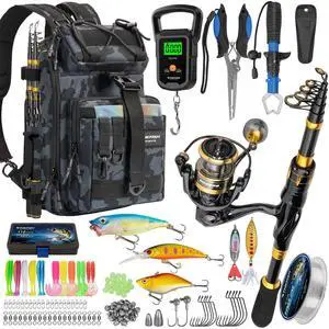 Telescoping Fishing Rod and Reel Combo with Backpack, Carbon Fiber Travel Fishing Pole Spinning Reel Kit with Fishing Lures, Fishing Tools Kit for Men Telescoping Fishing Rod and Reel Combo with Backpack, Carbon Fiber Travel Fishing Pole Spinning Reel Kit with Fishing Lures, Fishing Tools Kit for Men