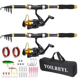 Yoilrey Fishing Rod and Reel Combo 5.9ft Telescopic Fishing Pole Starter Kit with Spinning Reel, Fishing Line, Lure Box & Tackle Bag for Travel Yoilrey Fishing Rod and Reel Combo 5.9ft Telescopic Fishing Pole Starter Kit with Spinning Reel, Fishing Line, Lure Box & Tackle Bag for Travel