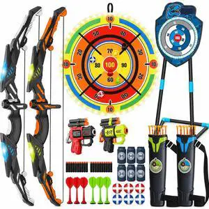 2 Pack Kids LED Bow and Arrow Set with Standing Target & LED Dart Board, 20 Suction Cup Arrows, 2 Quivers, Foam Dart Toys, Indoor Outdoor Archery Toy Gift for Boys Girls Ages 3-12 2 Pack Kids LED Bow and Arrow Set with Standing Target & LED Dart Board, 20 Suction Cup Arrows, 2 Quivers, Foam Dart Toys, Indoor Outdoor Archery Toy Gift for Boys Girls Ages 3-12