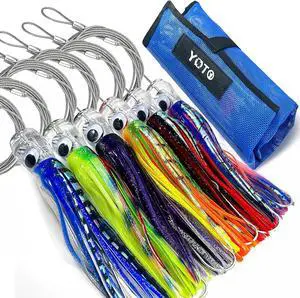 Trolling Lure Saltwater,6.5/9 inch 6 pcs Squid Skirted Deep Sea Fishing Lure kit,Tuna,Marlin,Wahoo,Shark,Mahi Trolling Fishing Lures Trolling Lure Saltwater,6.5/9 inch 6 pcs Squid Skirted Deep Sea Fishing Lure kit,Tuna,Marlin,Wahoo,Shark,Mahi Trolling Fishing Lures