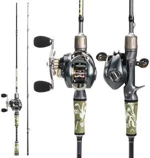 Baitcaster Combo for Freshwater and Inshore, 2 Piece 30Ton+24Ton Graphite Fishing Rod with SuperPolymer Handle, 7.0:1 Gear Ratio Baitcasting Reel, 11+1 Bearings, S Style Hook Keeper Baitcaster Combo for Freshwater and Inshore, 2 Piece 30Ton+24Ton Graphite Fishing Rod with SuperPolymer Handle, 7.0:1 Gear Ratio Baitcasting Reel, 11+1 Bearings, S Style Hook Keeper