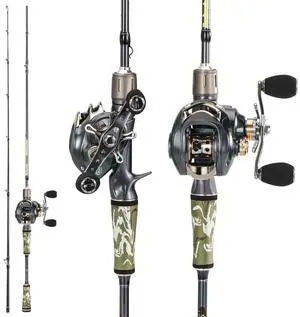 Baitcaster Combo for Freshwater and Inshore, 2 Piece 30Ton+24Ton Graphite Fishing Rod with SuperPolymer Handle, 7.0:1 Gear Ratio Baitcasting Reel, 11+1 Bearings, S Style Hook Keeper Baitcaster Combo for Freshwater and Inshore, 2 Piece 30Ton+24Ton Graphite Fishing Rod with SuperPolymer Handle, 7.0:1 Gear Ratio Baitcasting Reel, 11+1 Bearings, S Style Hook Keeper