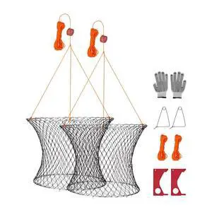 Double Ring Crab Trap, 24 inch Top, 20 inch Bottom, Two Rings Crab Kit, Foldable Fishing Net with Gauge, 60 ft Rope, Wire Grid Bottom, Rock and Blue Crab, Dock & Pier Crabbing, 2 Set Double Ring Crab Trap, 24 inch Top, 20 inch Bottom, Two Rings Crab Kit, Foldable Fishing Net with Gauge, 60 ft Rope, Wire Grid Bottom, Rock and Blue Crab, Dock & Pier Crabbing, 2 Set
