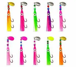 Squid Fishing Hoochies 10 Pack -Glow Fresh Water Kokanee Salmon Trolling Lures with Pre-Rigged Octopus Hooks - Spinner Blades, Synthetic Skirts Kokanee Hoochies for Salmon Fishing Squid Fishing Hoochies 10 Pack -Glow Fresh Water Kokanee Salmon Trolling Lures with Pre-Rigged Octopus Hooks - Spinner Blades, Synthetic Skirts Kokanee Hoochies for Salmon Fishing
