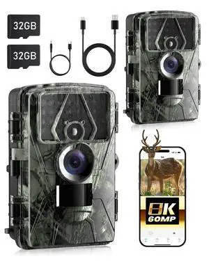 2Pack Trail Camera WiFi 60MP/8k Game Camera with No Glow Night Vision Waterproof,0.05s Trigger Motion Activated Hunting Camera for Outdoor Wildlife Deer Scouting,Monitoring Home Security 2Pack Trail Camera WiFi 60MP/8k Game Camera with No Glow Night Vision Waterproof,0.05s Trigger Motion Activated Hunting Camera for Outdoor Wildlife Deer Scouting,Monitoring Home Security