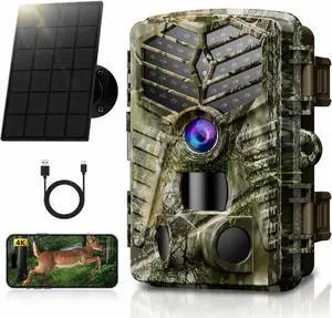 Trail Camera WiFi - Solar Powered 4K 64MP Game Cameras with Night Vision Motion Activated Waterproof, IP66 120° Detection Angle 0.2s Trigger 940nm No Glow LED Wildlife Trail Camera WiFi - Solar Powered 4K 64MP Game Cameras with Night Vision Motion Activated Waterproof, IP66 120° Detection Angle 0.2s Trigger 940nm No Glow LED Wildlife