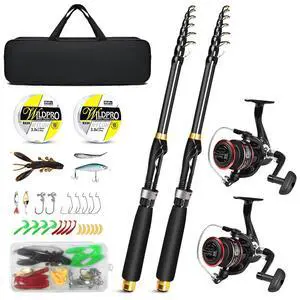 6.89ft Fishing Rod and Reel Combo, 2PCS Telescopic Carbon Fiber Fishing Rod, Spinning Reels *2, Fishing Line *2, Fishing Hooks Bait Set, Portable Fishing Pole Set with Carrier Bag 6.89ft Fishing Rod and Reel Combo, 2PCS Telescopic Carbon Fiber Fishing Rod, Spinning Reels *2, Fishing Line *2, Fishing Hooks Bait Set, Portable Fishing Pole Set with Carrier Bag
