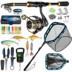 Telescoping Fishing Rod and Reel Combo with Backpack, Carbon Fiber Travel Fishing Pole Spinning Reel Kit with Fishing Lures, Fishing Tools Kit for Men Telescoping Fishing Rod and Reel Combo with Backpack, Carbon Fiber Travel Fishing Pole Spinning Reel Kit with Fishing Lures, Fishing Tools Kit for Men