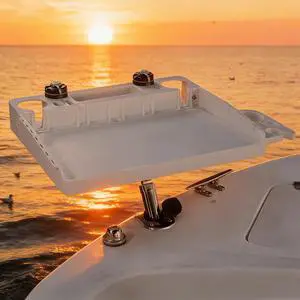 Boat Cutting Board Bait Table with Stainless Steel Arm, Single Rod Holder, 360° Rotating Surface, Knife & Plier Slots, Drain Channel Fish Cleaning & Fillet Station for Boats & Grills Boat Cutting Board Bait Table with Stainless Steel Arm, Single Rod Holder, 360° Rotating Surface, Knife & Plier Slots, Drain Channel Fish Cleaning & Fillet Station for Boats & Grills