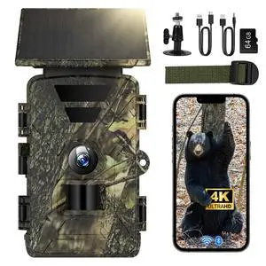 Solar Trail Camera WiFi 4K 60MP with 64GB Memory Card Game Cameras with Night Vision Motion Activated Waterproof Trigger Speed Trail Cam Wide Angle Wildlife Camera for Backyard and Outdoor Solar Trail Camera WiFi 4K 60MP with 64GB Memory Card Game Cameras with Night Vision Motion Activated Waterproof Trigger Speed Trail Cam Wide Angle Wildlife Camera for Backyard and Outdoor