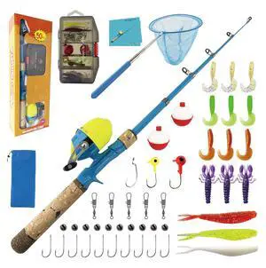 Kids Rod Set, Kids Fishing Rod and Reel Combo and Fishing Net Tackle Box with Fishing Lure Hook and Bag for Girls Beginners, Kids, Youth Anglers Kids Rod Set, Kids Fishing Rod and Reel Combo and Fishing Net Tackle Box with Fishing Lure Hook and Bag for Girls Beginners, Kids, Youth Anglers