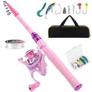 Fishing Rod and Reel Combos, Carbon Fiber Telescopic Fishing Pole Kit with Spinning Reel, Fishing Line, Fishing Lures, Travel Bag for Woman Girl Beginner Saltwater Freshwater Fishing Rod and Reel Combos, Carbon Fiber Telescopic Fishing Pole Kit with Spinning Reel, Fishing Line, Fishing Lures, Travel Bag for Woman Girl Beginner Saltwater Freshwater
