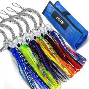 Trolling Lure Saltwater,6.5/9 inch 6 pcs Squid Skirted Deep Sea Fishing Lure kit,Tuna,Marlin,Wahoo,Shark,Mahi Trolling Fishing Lures Trolling Lure Saltwater,6.5/9 inch 6 pcs Squid Skirted Deep Sea Fishing Lure kit,Tuna,Marlin,Wahoo,Shark,Mahi Trolling Fishing Lures