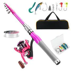 Fishing Rod and Reel Combos, Carbon Fiber Telescopic Fishing Pole Kit with Spinning Reel, Fishing Line, Fishing Lures, Travel Bag for Woman Girl Beginner Saltwater Freshwater Fishing Rod and Reel Combos, Carbon Fiber Telescopic Fishing Pole Kit with Spinning Reel, Fishing Line, Fishing Lures, Travel Bag for Woman Girl Beginner Saltwater Freshwater
