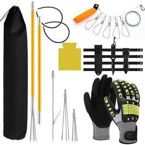 14 Pcs Hawaiian Sling Fishing Spear Set Fiberglass Pole Spear with 3 Prong Tips Diving Lobster Knife with Holster 2 Sheath 2 Pairs Leg Straps Fish Buckle for Diving Spearfishing(Yellow) 14 Pcs Hawaiian Sling Fishing Spear Set Fiberglass Pole Spear with 3 Prong Tips Diving Lobster Knife with Holster 2 Sheath 2 Pairs Leg Straps Fish Buckle for Diving Spearfishing(Yellow)