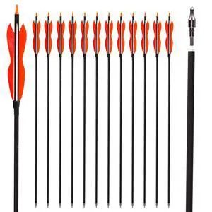 31" Carbon Hunting Arrows with 5" Turkey Feathers, Pack of 12 | Spine 500, Archery Target Practice, For Recurve Bow and Long Bow 31" Carbon Hunting Arrows with 5" Turkey Feathers, Pack of 12 | Spine 500, Archery Target Practice, For Recurve Bow and Long Bow