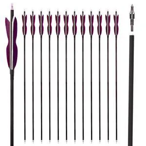 31" Carbon Hunting Arrows with 5" Turkey Feathers, Pack of 12 | Spine 500, Archery Target Practice, For Recurve Bow and Long Bow 31" Carbon Hunting Arrows with 5" Turkey Feathers, Pack of 12 | Spine 500, Archery Target Practice, For Recurve Bow and Long Bow