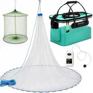 3 Pcs Fishing Bucket, Live Bait Aerator and Fishing Cast Net with Heavy Duty Sinker Foldable Live Bait Bucket Portable Quiet Aerator Fish Transport Container Outdoor EVA Bag 3 Pcs Fishing Bucket, Live Bait Aerator and Fishing Cast Net with Heavy Duty Sinker Foldable Live Bait Bucket Portable Quiet Aerator Fish Transport Container Outdoor EVA Bag