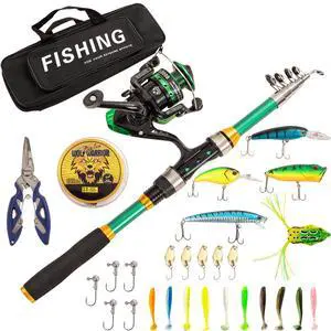 I00000 Fishing Rod and Reel Combos with Fiberglass Telescopic Fishing Pole - Spinning Reel Fishing Carrier Bag, Freshwater and Saltwater Fishing Rod Kit,Travel Fishing Kit for Bass Trout I00000 Fishing Rod and Reel Combos with Fiberglass Telescopic Fishing Pole - Spinning Reel Fishing Carrier Bag, Freshwater and Saltwater Fishing Rod Kit,Travel Fishing Kit for Bass Trout
