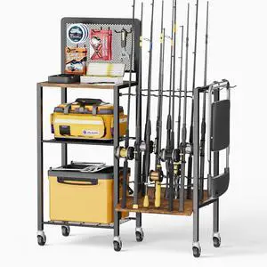 Fishing Rod Holders, Rolling Fishing Rod Rack for Garage & Boat, Tackle Box & Reel Holder Cart, Easy Assembly Fishing Gear Management System, Ideal Birthday Gift for Men Dad Anglers Fishing Rod Holders, Rolling Fishing Rod Rack for Garage & Boat, Tackle Box & Reel Holder Cart, Easy Assembly Fishing Gear Management System, Ideal Birthday Gift for Men Dad Anglers