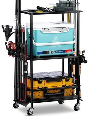 Fishing Rod Holder - Fishing Pole Rack for 10 Rods - Adjustable Height Fishing Gear Equipment Organizer Storage Solution for Garage Basement or Indoor Fishing Rod Holder - Fishing Pole Rack for 10 Rods - Adjustable Height Fishing Gear Equipment Organizer Storage Solution for Garage Basement or Indoor