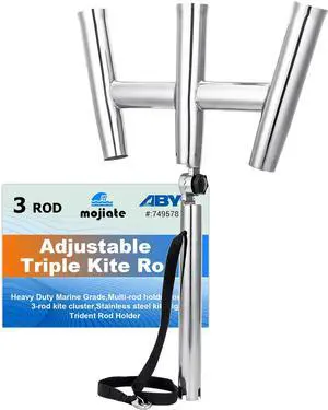 3 Tube Rod Holder-Stainless Steel Trident Outrigger Stylish-Tree Triple Rod Holder Adjustable Silver Kite Fishing Mount 3-Rod Racks for Boat, Ship, Yacht 3 Tube Rod Holder-Stainless Steel Trident Outrigger Stylish-Tree Triple Rod Holder Adjustable Silver Kite Fishing Mount 3-Rod Racks for Boat, Ship, Yacht