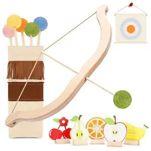 Wooden Kids Bow and Arrow Set - Safe for Ages 3+, Indoor & Outdoor Archery Gift Toys for Children, Boys & Girls, Includes 5 Arrows, 5 Fruit Targets, 1 Cotton Quiver Wooden Kids Bow and Arrow Set - Safe for Ages 3+, Indoor & Outdoor Archery Gift Toys for Children, Boys & Girls, Includes 5 Arrows, 5 Fruit Targets, 1 Cotton Quiver