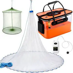 3 Pcs Fishing Bucket, Live Bait Aerator and Fishing Cast Net with Heavy Duty Sinker Foldable Live Bait Bucket Portable Quiet Aerator Fish Transport Container Outdoor EVA Bag 3 Pcs Fishing Bucket, Live Bait Aerator and Fishing Cast Net with Heavy Duty Sinker Foldable Live Bait Bucket Portable Quiet Aerator Fish Transport Container Outdoor EVA Bag