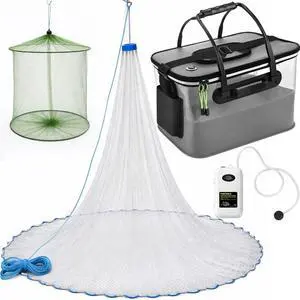 3 Pcs Fishing Bucket, Live Bait Aerator and Fishing Cast Net with Heavy Duty Sinker Foldable Live Bait Bucket Portable Quiet Aerator Fish Transport Container Outdoor EVA Bag 3 Pcs Fishing Bucket, Live Bait Aerator and Fishing Cast Net with Heavy Duty Sinker Foldable Live Bait Bucket Portable Quiet Aerator Fish Transport Container Outdoor EVA Bag
