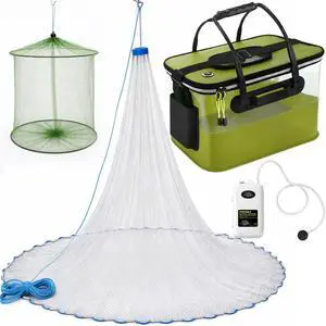 3 Pcs Fishing Bucket, Live Bait Aerator and Fishing Cast Net with Heavy Duty Sinker Foldable Live Bait Bucket Portable Quiet Aerator Fish Transport Container Outdoor EVA Bag 3 Pcs Fishing Bucket, Live Bait Aerator and Fishing Cast Net with Heavy Duty Sinker Foldable Live Bait Bucket Portable Quiet Aerator Fish Transport Container Outdoor EVA Bag