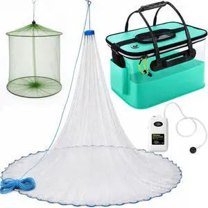 3 Pcs Fishing Bucket, Live Bait Aerator and Fishing Cast Net with Heavy Duty Sinker Foldable Live Bait Bucket Portable Quiet Aerator Fish Transport Container Outdoor EVA Bag 3 Pcs Fishing Bucket, Live Bait Aerator and Fishing Cast Net with Heavy Duty Sinker Foldable Live Bait Bucket Portable Quiet Aerator Fish Transport Container Outdoor EVA Bag