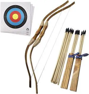 Adventure Awaits | 2-Pack Handmade Wooden Bow and Arrow Set | 20 Wood Arrows and 2 Quivers | for Outdoor Training and Practice Adventure Awaits | 2-Pack Handmade Wooden Bow and Arrow Set | 20 Wood Arrows and 2 Quivers | for Outdoor Training and Practice