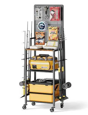 Fishing Rod Holders, Rolling Fishing Rod Rack for Garage & Boat, Tackle Box & Reel Holder Cart, Easy Assembly Fishing Gear Management System, Ideal Birthday Gift for Men Dad Anglers Fishing Rod Holders, Rolling Fishing Rod Rack for Garage & Boat, Tackle Box & Reel Holder Cart, Easy Assembly Fishing Gear Management System, Ideal Birthday Gift for Men Dad Anglers