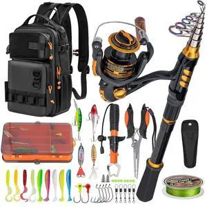 Fishing Rod and Reel Combo with Backpack, Telescoping Fishing Pole Spinning Reel Kit with Fishing Lures, Pliers and Fish Lip Gripper for Adults Fishing Rod and Reel Combo with Backpack, Telescoping Fishing Pole Spinning Reel Kit with Fishing Lures, Pliers and Fish Lip Gripper for Adults