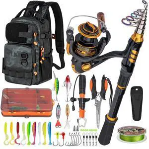 Fishing Rod and Reel Combo with Backpack, Telescoping Fishing Pole Spinning Reel Kit with Fishing Lures, Pliers and Fish Lip Gripper for Adults Fishing Rod and Reel Combo with Backpack, Telescoping Fishing Pole Spinning Reel Kit with Fishing Lures, Pliers and Fish Lip Gripper for Adults