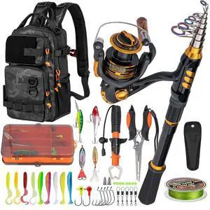 Fishing Rod and Reel Combo with Backpack, Telescoping Fishing Pole Spinning Reel Kit with Fishing Lures, Pliers and Fish Lip Gripper for Adults Fishing Rod and Reel Combo with Backpack, Telescoping Fishing Pole Spinning Reel Kit with Fishing Lures, Pliers and Fish Lip Gripper for Adults
