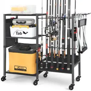 Fishing Rod Holders, Rolling Fishing Rod Rack for Garage & Boat, Tackle Box & Reel Holder Cart, Easy Assembly Fishing Gear Management System, Ideal Birthday Gift for Men Dad Anglers Fishing Rod Holders, Rolling Fishing Rod Rack for Garage & Boat, Tackle Box & Reel Holder Cart, Easy Assembly Fishing Gear Management System, Ideal Birthday Gift for Men Dad Anglers