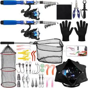 51 Pcs Fishing Rods Combo 6.89ft Telescopic Freshwater Pole Set with Plier Lip Gripper Lures Carrier Bag Pre Loaded Spinning Reel with Freshwater Rod Reel Kit Father Men Gift 51 Pcs Fishing Rods Combo 6.89ft Telescopic Freshwater Pole Set with Plier Lip Gripper Lures Carrier Bag Pre Loaded Spinning Reel with Freshwater Rod Reel Kit Father Men Gift