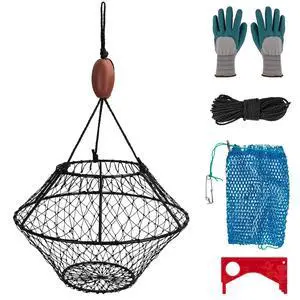 Crab Ring Trap Hoop Net 1/2-Pack, Heavy Duty Saltwater Crab Nets for Crabbing Lobster, Dungeness and Blue Crabs, Folded Crab Cage Pots Kit with Buoy, Bait Bag, Rope and Gloves Crab Ring Trap Hoop Net 1/2-Pack, Heavy Duty Saltwater Crab Nets for Crabbing Lobster, Dungeness and Blue Crabs, Folded Crab Cage Pots Kit with Buoy, Bait Bag, Rope and Gloves