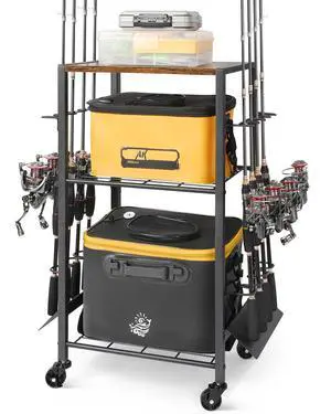 Fishing Rod Holders, Rolling Fishing Rod Rack for Garage & Boat, Tackle Box & Reel Holder Cart, Easy Assembly Fishing Gear Management System, Ideal Birthday Gift for Men Dad Anglers Fishing Rod Holders, Rolling Fishing Rod Rack for Garage & Boat, Tackle Box & Reel Holder Cart, Easy Assembly Fishing Gear Management System, Ideal Birthday Gift for Men Dad Anglers