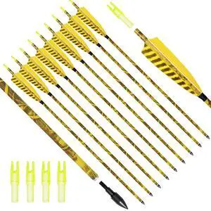 31Inch Carbon Arrow, Practice Hunting Arrows, Camo Turkey Feather Fletching, Arrows for Compound & Recurve Bow with Removable Tips Adjustable Nocks 31Inch Carbon Arrow, Practice Hunting Arrows, Camo Turkey Feather Fletching, Arrows for Compound & Recurve Bow with Removable Tips Adjustable Nocks