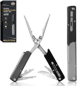 12-in-1 Folding Fishing Pliers, Compact Saltwater Fishing Tool with Braid Cutter, Hook Remover, Split Ring Opener, Stainless Steel Fishing Gear Gift for Men 12-in-1 Folding Fishing Pliers, Compact Saltwater Fishing Tool with Braid Cutter, Hook Remover, Split Ring Opener, Stainless Steel Fishing Gear Gift for Men