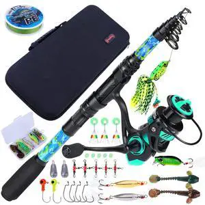 Telescopic Fishing Rod and Reel Combo Full Kit with Carrier Bag, 11+1 Bearings Spinning Reel, Carbon Fiber Travel Pole for Bass, Trout, Catfish, Redfish Saltwater Freshwater Telescopic Fishing Rod and Reel Combo Full Kit with Carrier Bag, 11+1 Bearings Spinning Reel, Carbon Fiber Travel Pole for Bass, Trout, Catfish, Redfish Saltwater Freshwater