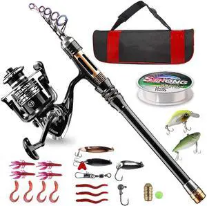 Fishing Rod Kit, Carbon Fiber Telescopic Fishing Pole and Reel Combo with Spinning Reel, Line, Lure, Hooks and Carrier Bag, Fishing Gear Set for Beginner Adults Saltwater Freshwater Fishing Rod Kit, Carbon Fiber Telescopic Fishing Pole and Reel Combo with Spinning Reel, Line, Lure, Hooks and Carrier Bag, Fishing Gear Set for Beginner Adults Saltwater Freshwater